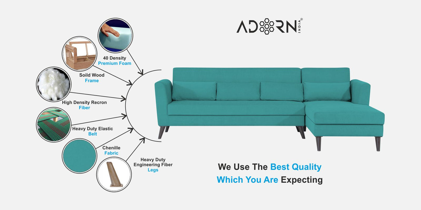 Adorn India Daniel L Shape 6 Seater Sofa Set RHS (Aqua Blue) (3 Year Warranty)