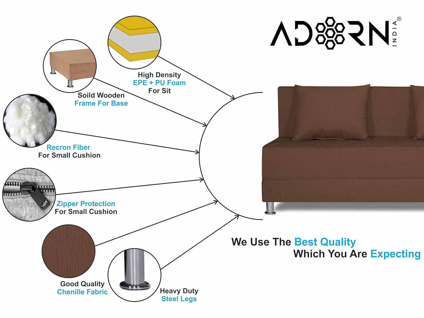 Adorn India Easy Alyn Plus Decent 3 Seater Sofa Cum Bed (5X6) (Brown) (1 Year Warranty)
