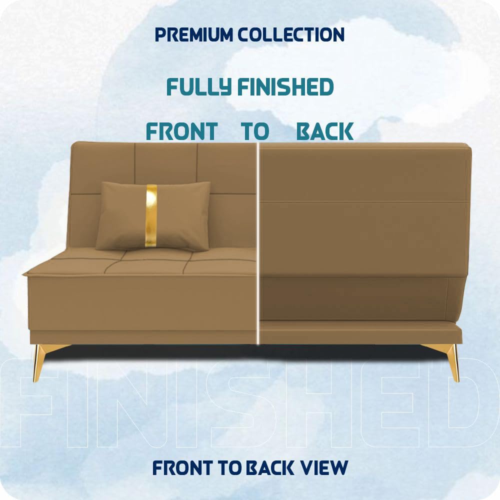 Adorn India Wood New Alyssum 3 Seater Sofa Cum Bed Velvet (Beige)