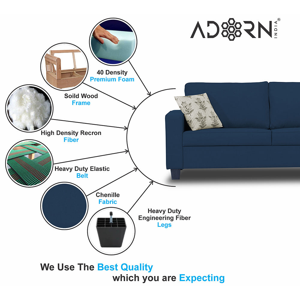 Adorn India Camden 3 Seater Sofa (Blue) (3 Year Warranty)