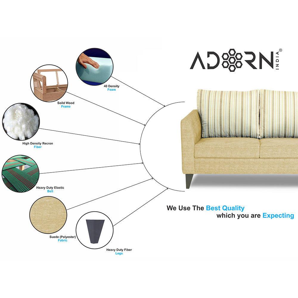 Adorn India Lawson Stripes 2 Seater Sofa (Beige)