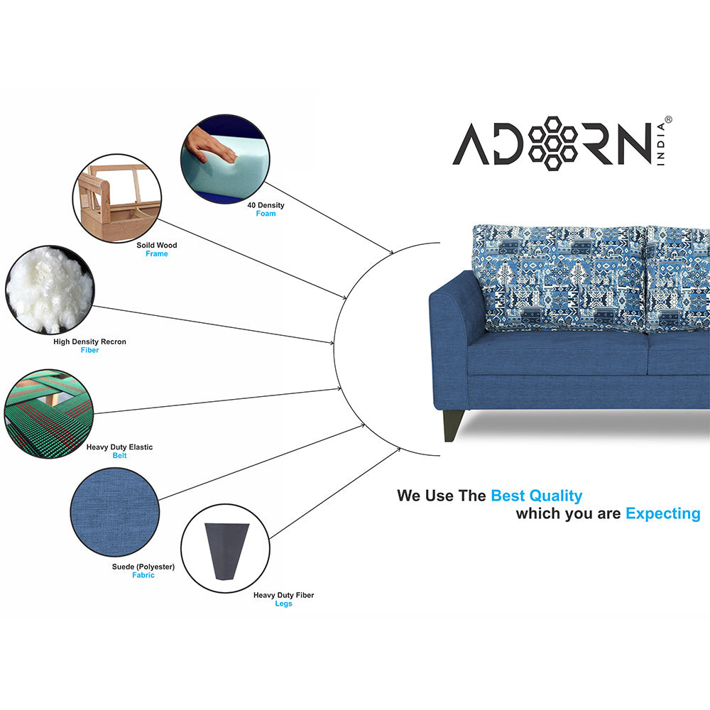 Adorn India Sheldon Crafty 3+2 5 Seater Sofa Set with Centre Table (Blue)