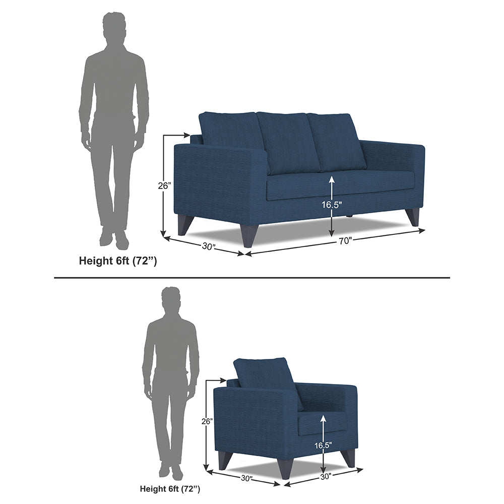 Adorn India Hallton Plain 3-1-1 5 Seater Sofa Set (Blue) (3 Year Warranty)