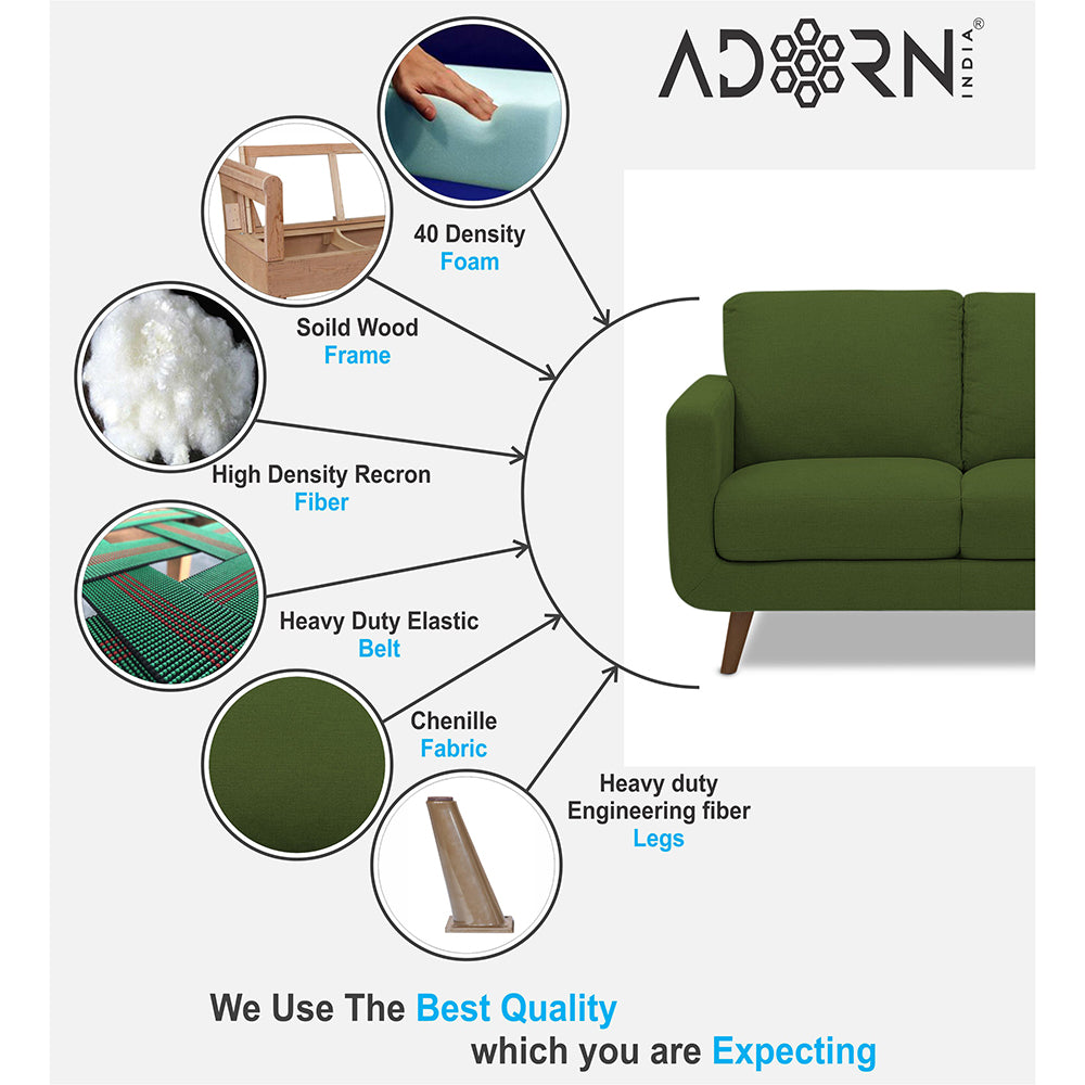 Adorn India Damian 2 Seater Sofa (Green) (3 Year Warranty)