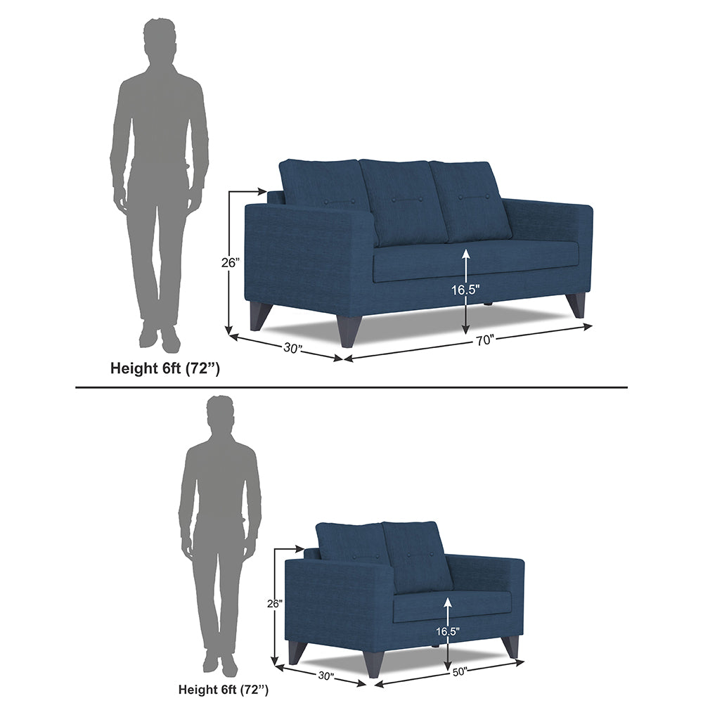 Adorn India Hallton Tufted 3-2 Five Seater Sofa Set (Blue) (3 Year Warranty)