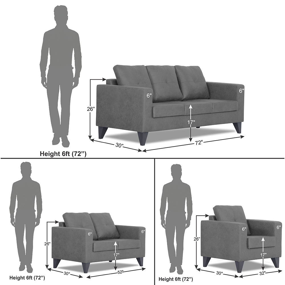 Adorn India Straight line Plus Premium Leatherette Suede 3+2+1 6 Seater Sofa Set (Grey) (3 Year Warranty)