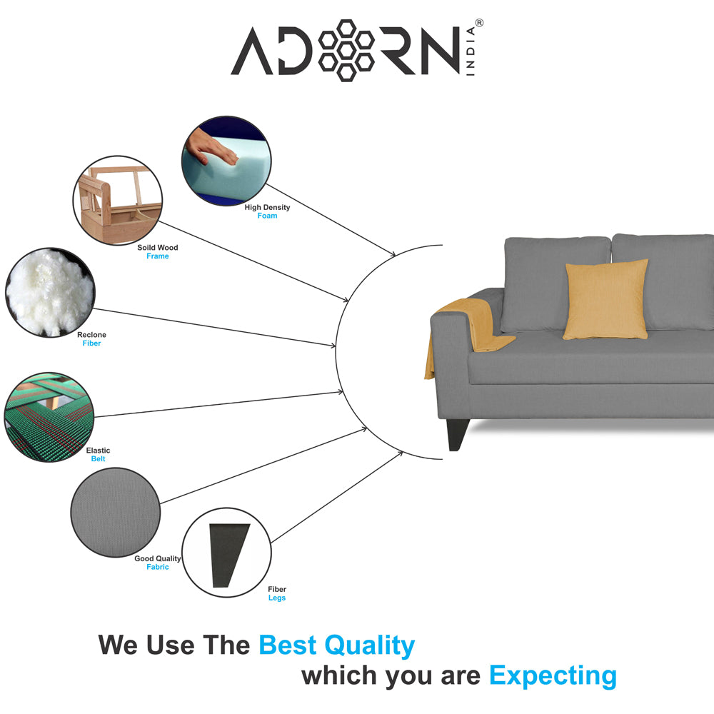 Adorn India Hallton L Shape Decent Sofa Set 7 Seater with Ottoman (Right Side) (Grey) (3 Year Warranty)