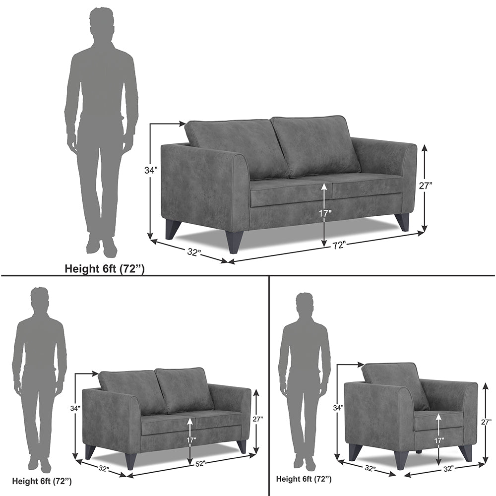 Adorn India Enzo Decent Premium Leatherette Suede 3+2+1 6 Seater Sofa Set (Grey)