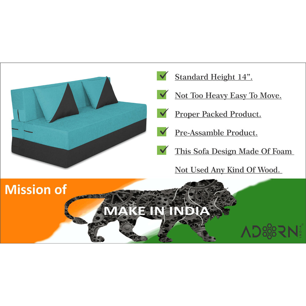 Adorn India Easy Desmond 2 Seater Sofa Cum Bed 4 x 6 (Aqua Blue & Black) (1 Year Warranty)