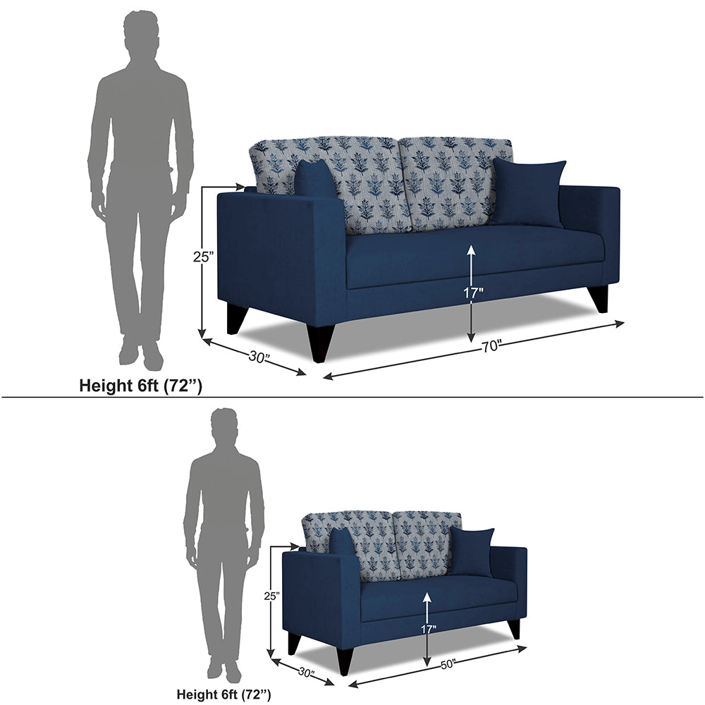 Adorn India Parker Leaf 3+2 5 Seater Sofa Set (Blue) Martin Plus (3 Year Warranty)