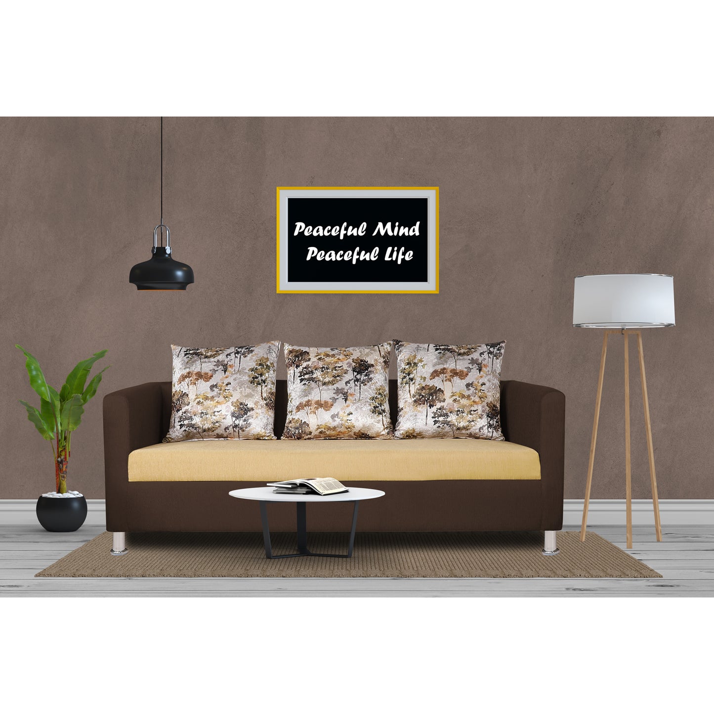 Adorn India Exclusive Two Tone Alita Compact Three Seater Sofa (Brown & Beige)