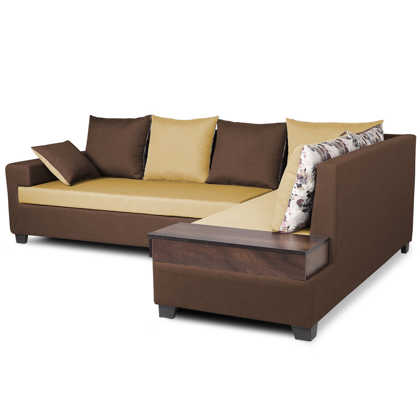Adorn India Orlando Fabric L Shape Sofa (Brown and Beige)
