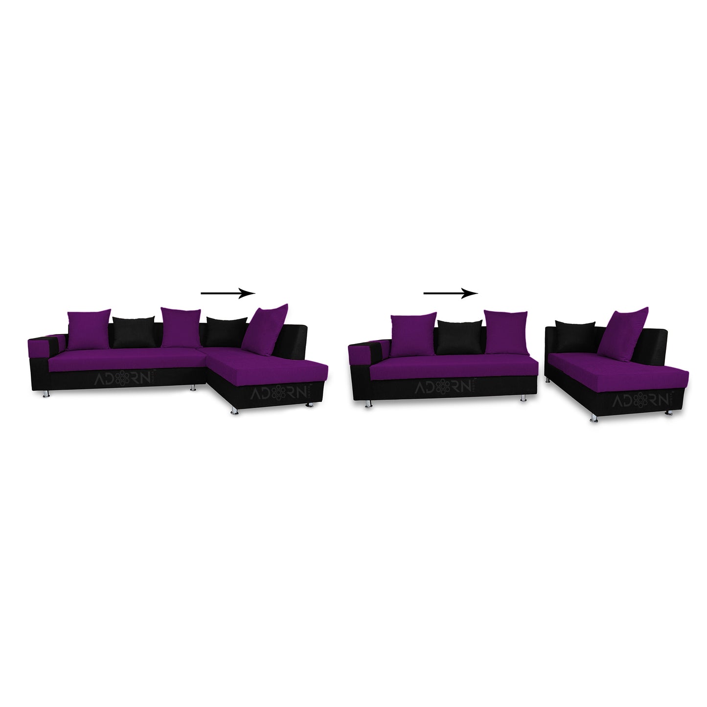 Adorn India Adillac 5 Seater Corner Sofa(Right Side)(Dark Purple & Black), Wood, Foam