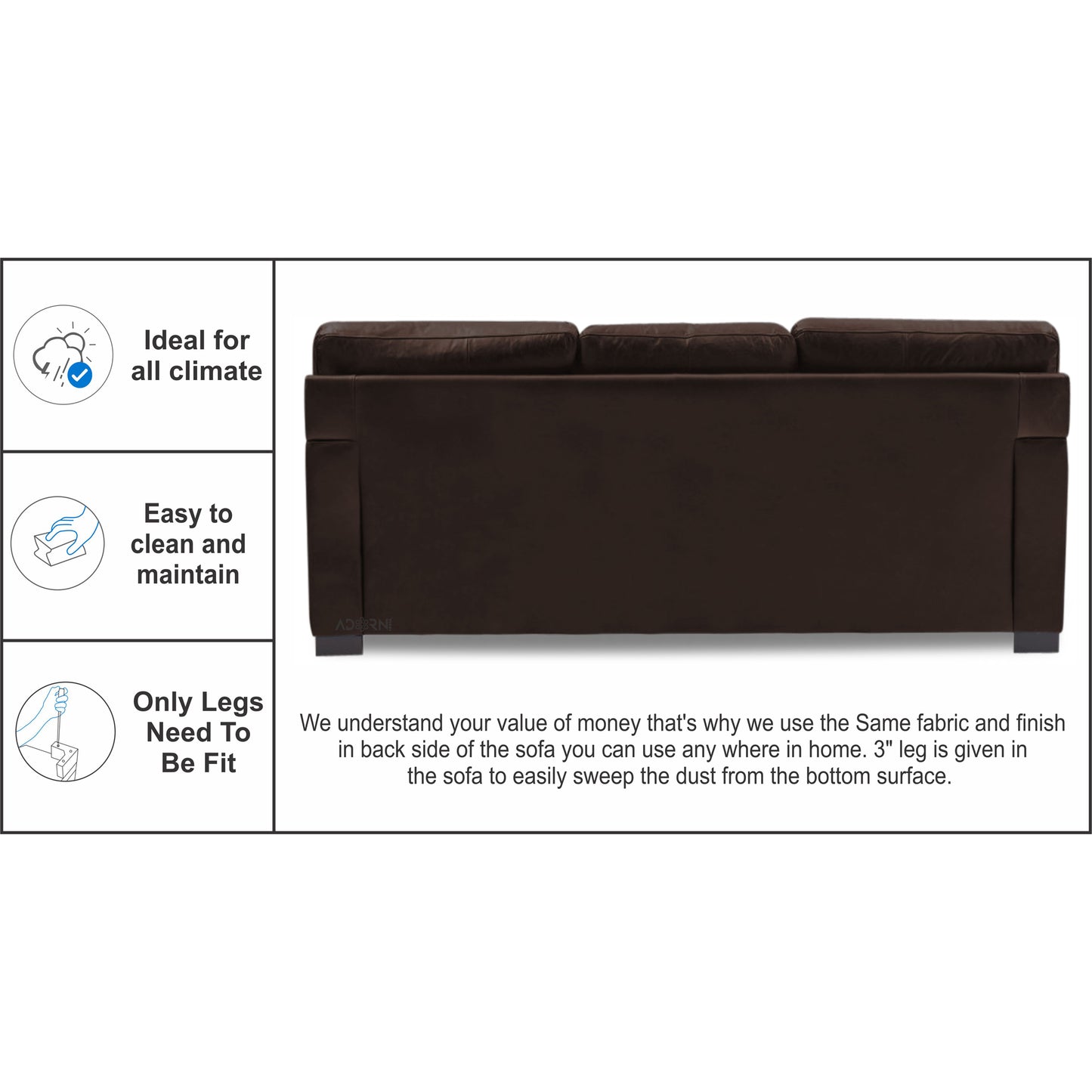 Adorn India Exclusive Rosina Leatherette 3-1-1 Sofa Set (Dark Brown)