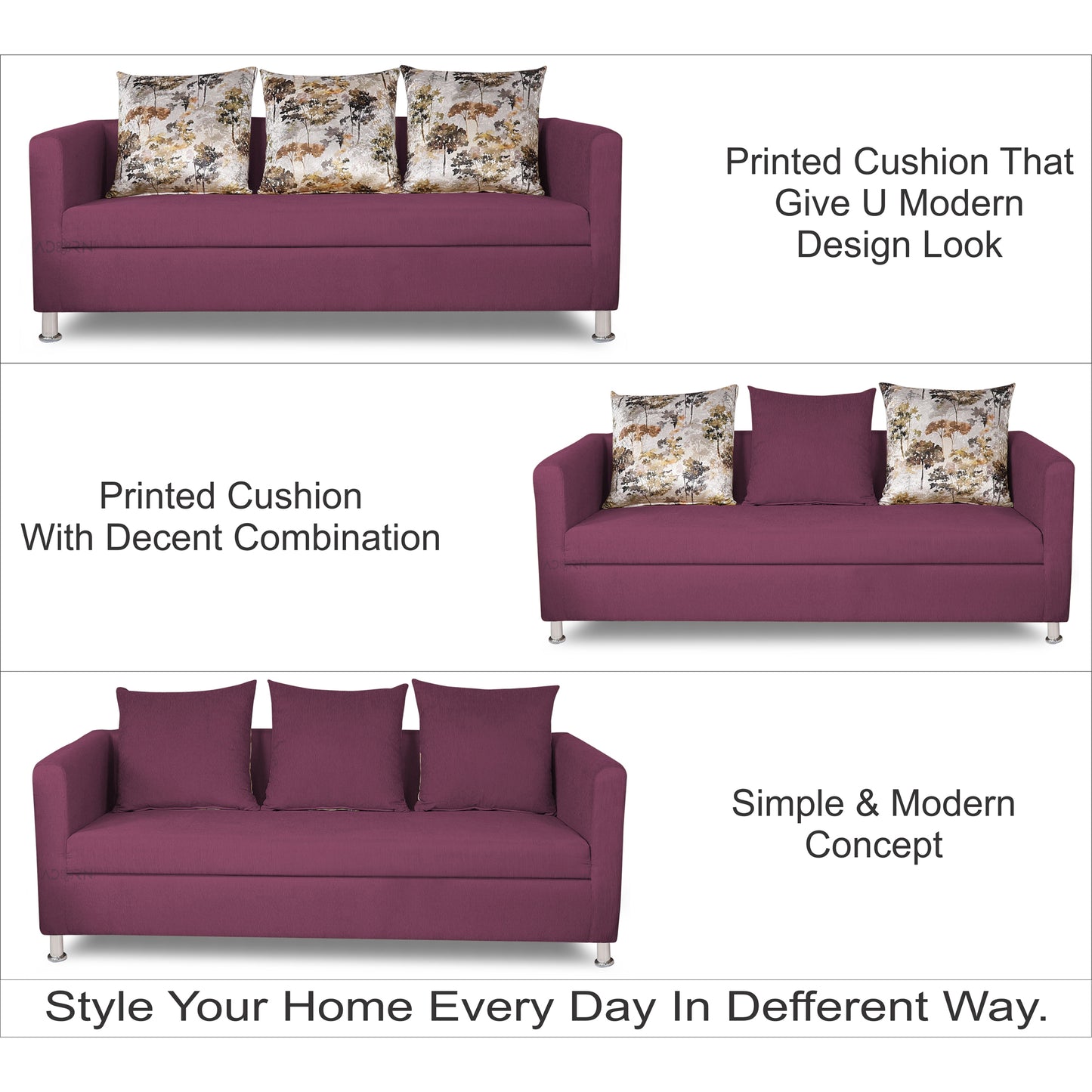 Adorn India Alita 3 Seater Compact Sofa (Light Purple, wood)