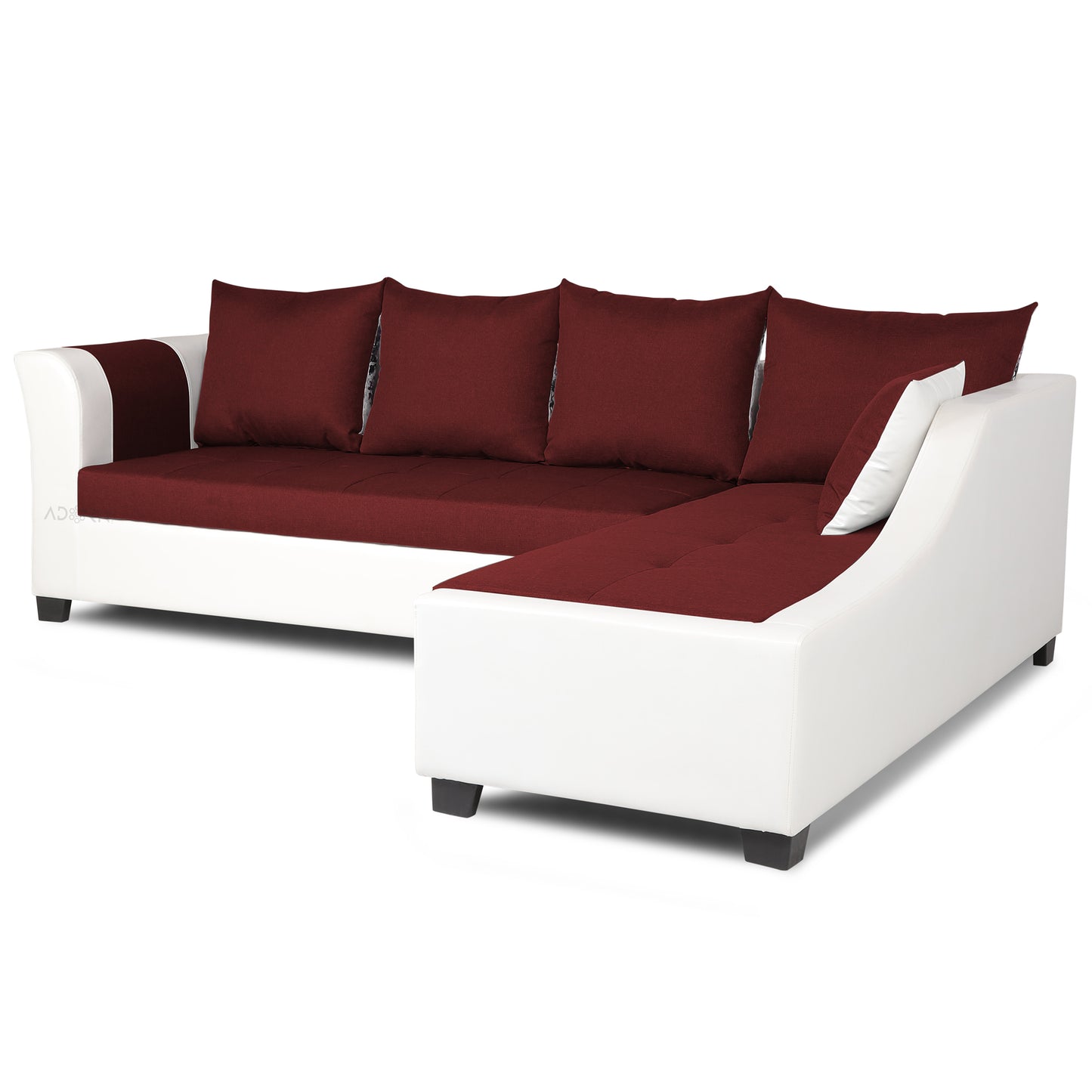 Adorn India Aliana L Shape Leatherette Fabric 6 Seater Sofa Set RHS (Maroon & White) (3 Year Warranty)