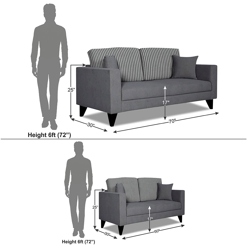 Adorn India Hector Stripes 3+2 5 Seater Sofa Set (Grey) Martin Plus (3 Year Warranty)