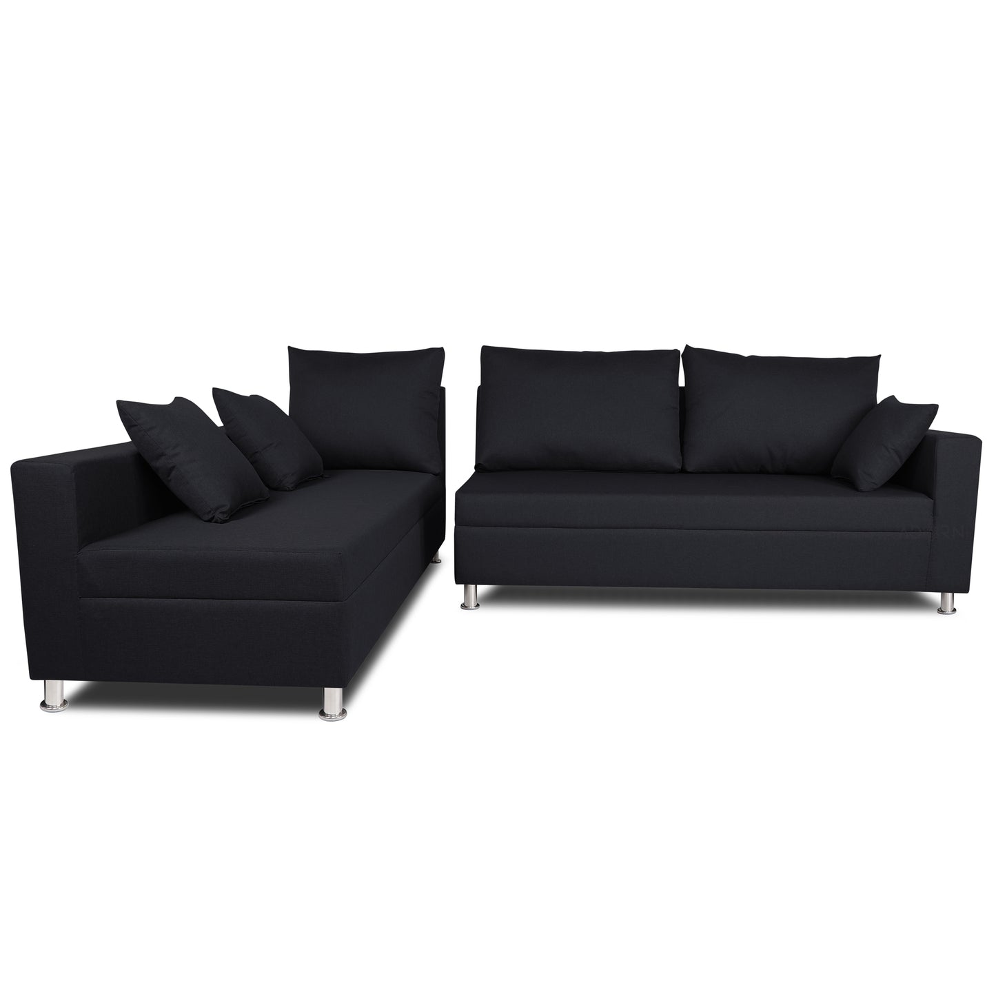 Adorn India Straight Line L Shape 5 Seater Sofa Set (Left Side Handle) (Black)