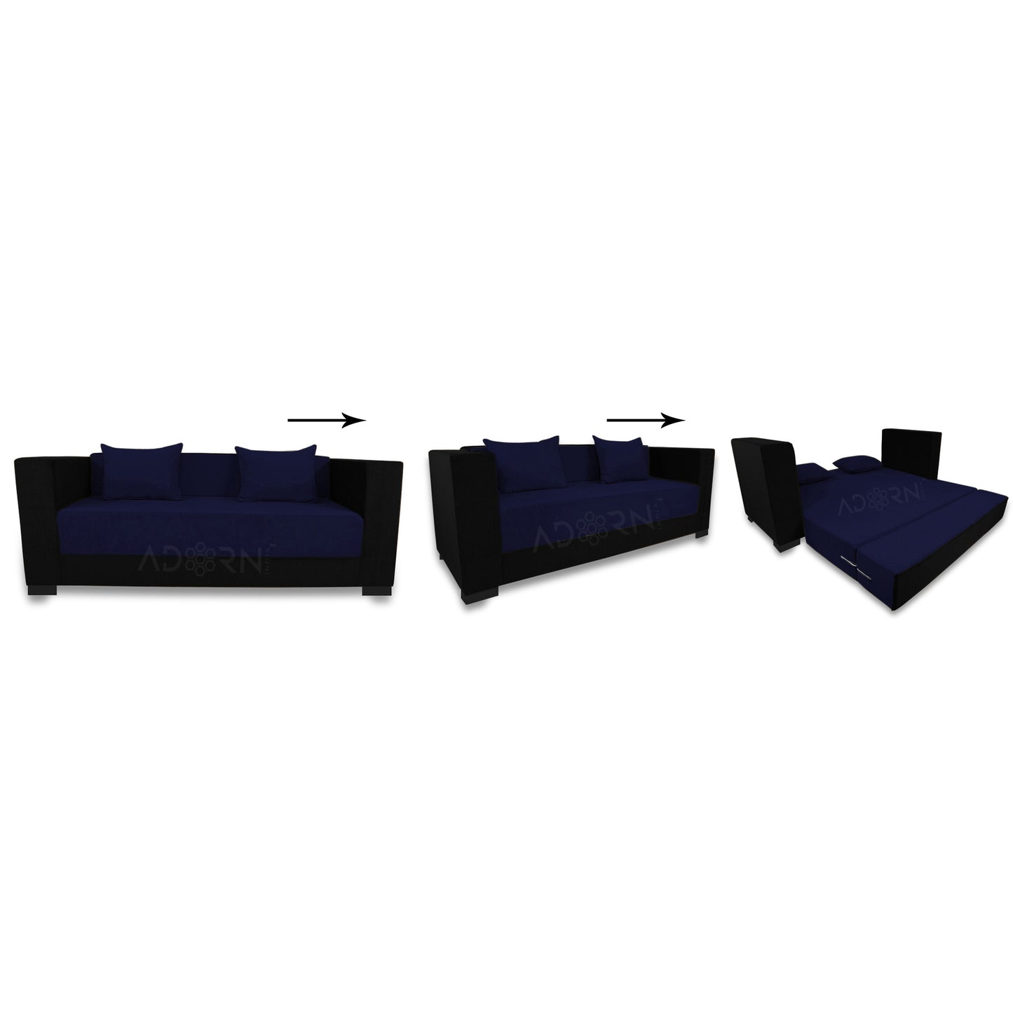 Adorn India Almond 3 Seater Sofa Cumbed (Dark Blue & Black)