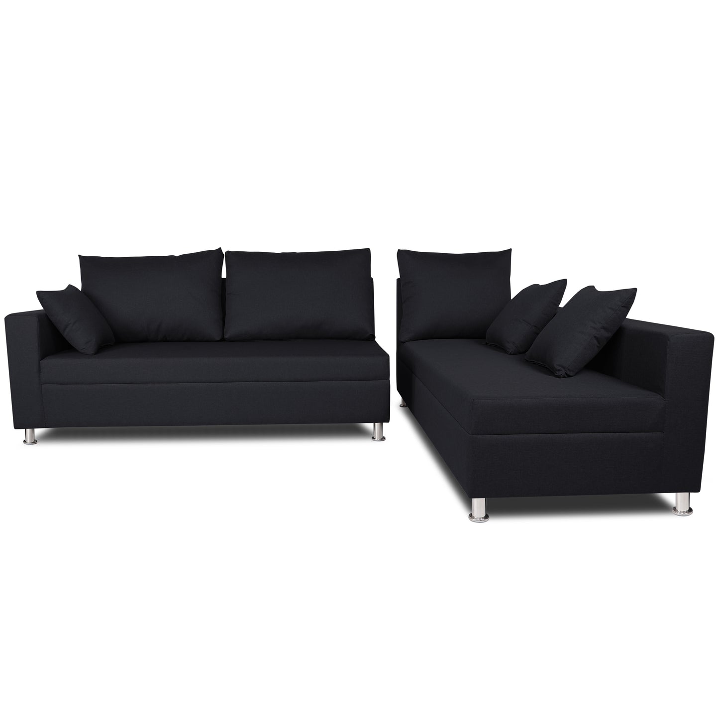 Adorn India Straight line L Shape Sofa (Black)