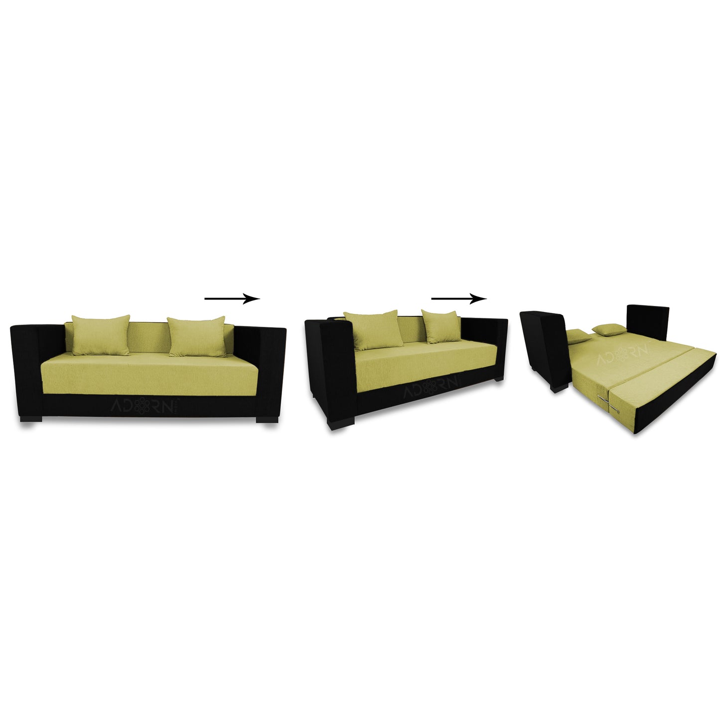 Adorn India Almond 3 Seater Sofa cumbed(Green & Black)