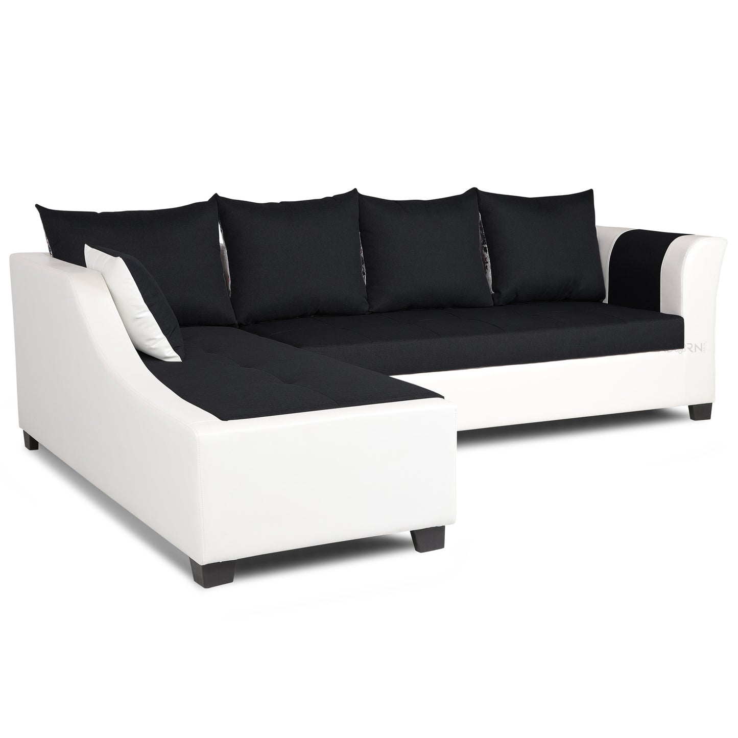 Adorn India Aliana L Shape Leatherette Fabric 6 Seater Sofa Set LHS (Black & White) (3 Year Warranty)