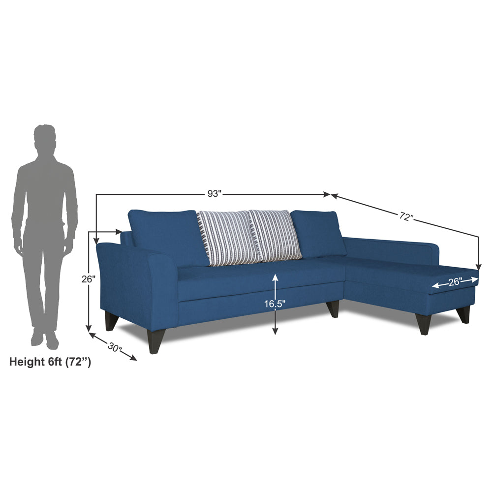 Adorn India Maddox Stripes L Shape 6 Seater Sofa Set RHS (Blue) (3 Year Warranty)
