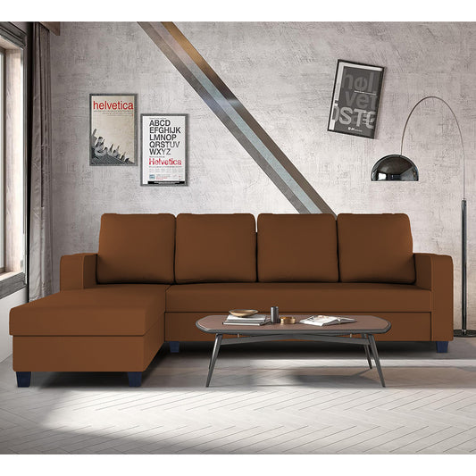 Adorn India Chandler Plain L Shape 6 Seater Sofa Set Lhs (Brown) (3 Year Warranty)