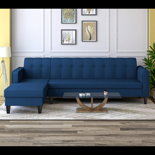 Adorn India Rio Elegant L Shape 6 Seater Sofa Set (LHS) (Blue) (3 Year Warranty)