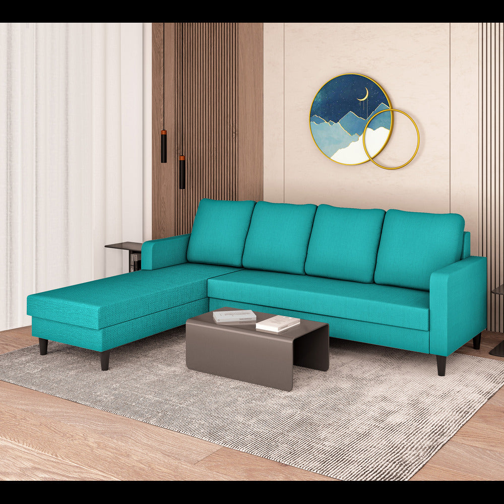 Adorn India Chandler Plain L Shape 6 Seater Sofa Set Lhs (Aqua Blue) (3 Year Warranty)