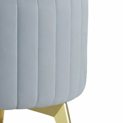 Adorn India Olivia Round 1 Seater Ottoman Pouffe Striped Pattern with Velvet Suede Fabric (Grey)