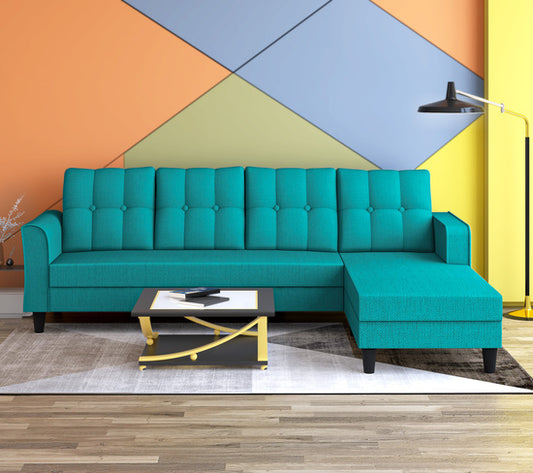 Adorn India Maddox Tufted L Shape 6 Seater Sofa Set RHS (Aqua Blue) (3 Year Warranty)