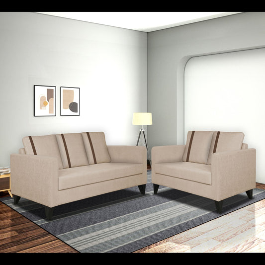 Adorn India Chandler Plus 3+2 5 Seater Sofa Set (Beige) (3 Year Warranty)