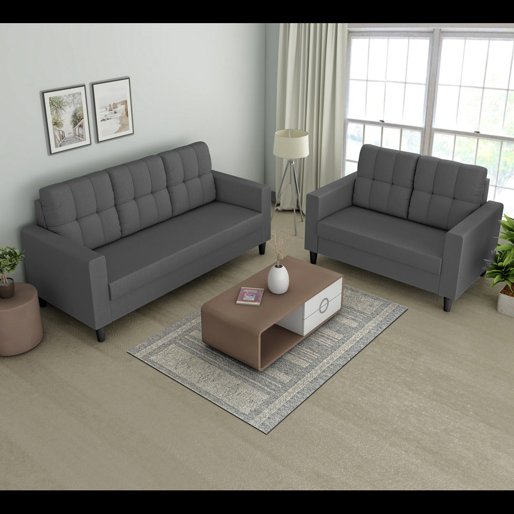 Adorn India Darcy 3+2 5 Seater Sofa Set (Grey) (3 Year Warranty)