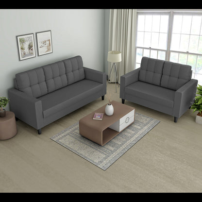 Adorn India Darcy 3+2 5 Seater Sofa Set (Grey) (3 Year Warranty)