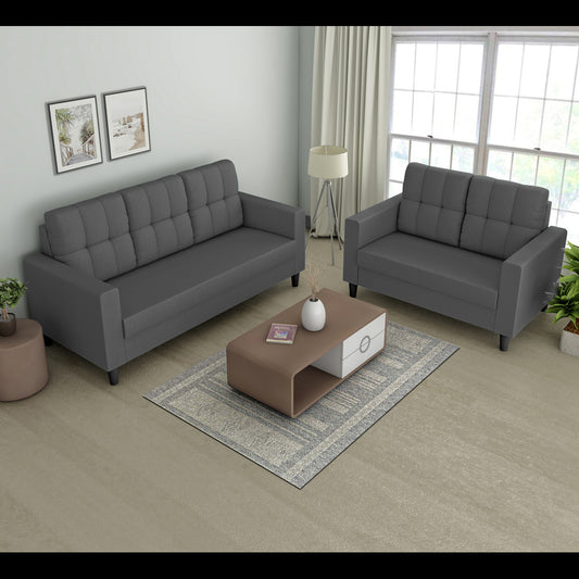 Adorn India Darcy 3+2 5 Seater Sofa Set (Grey) (3 Year Warranty)