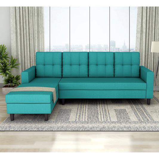 Adorn India Darcy L Shape 6 Seater Sofa Set (LHS) (Aqua Blue) (3 Year Warranty)