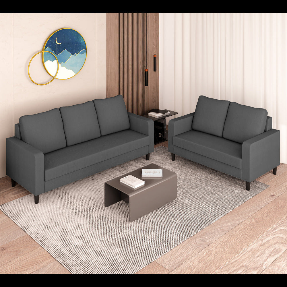 Adorn India Chandler Decent 3+2 5 Seater Sofa Set (Grey) (3 Year Warranty)