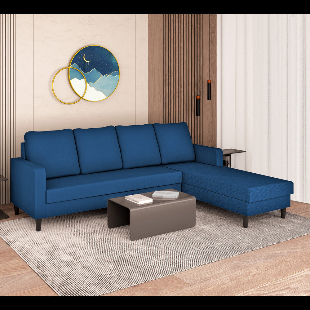 Adorn India Chandler Plain L Shape 6 Seater Sofa Set RHS (Blue) (3 Year Warranty)