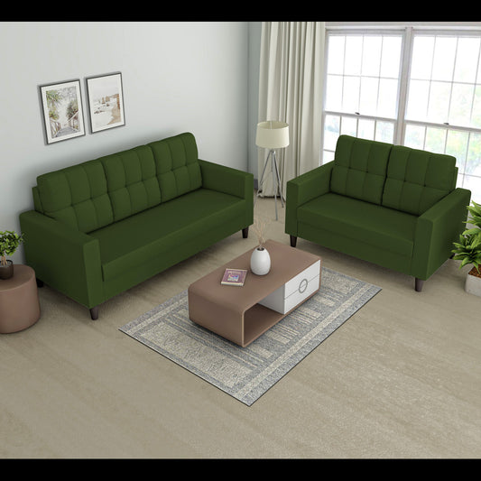 Adorn India Darcy 3+2 5 Seater Sofa Set (Green) (3 Year Warranty)