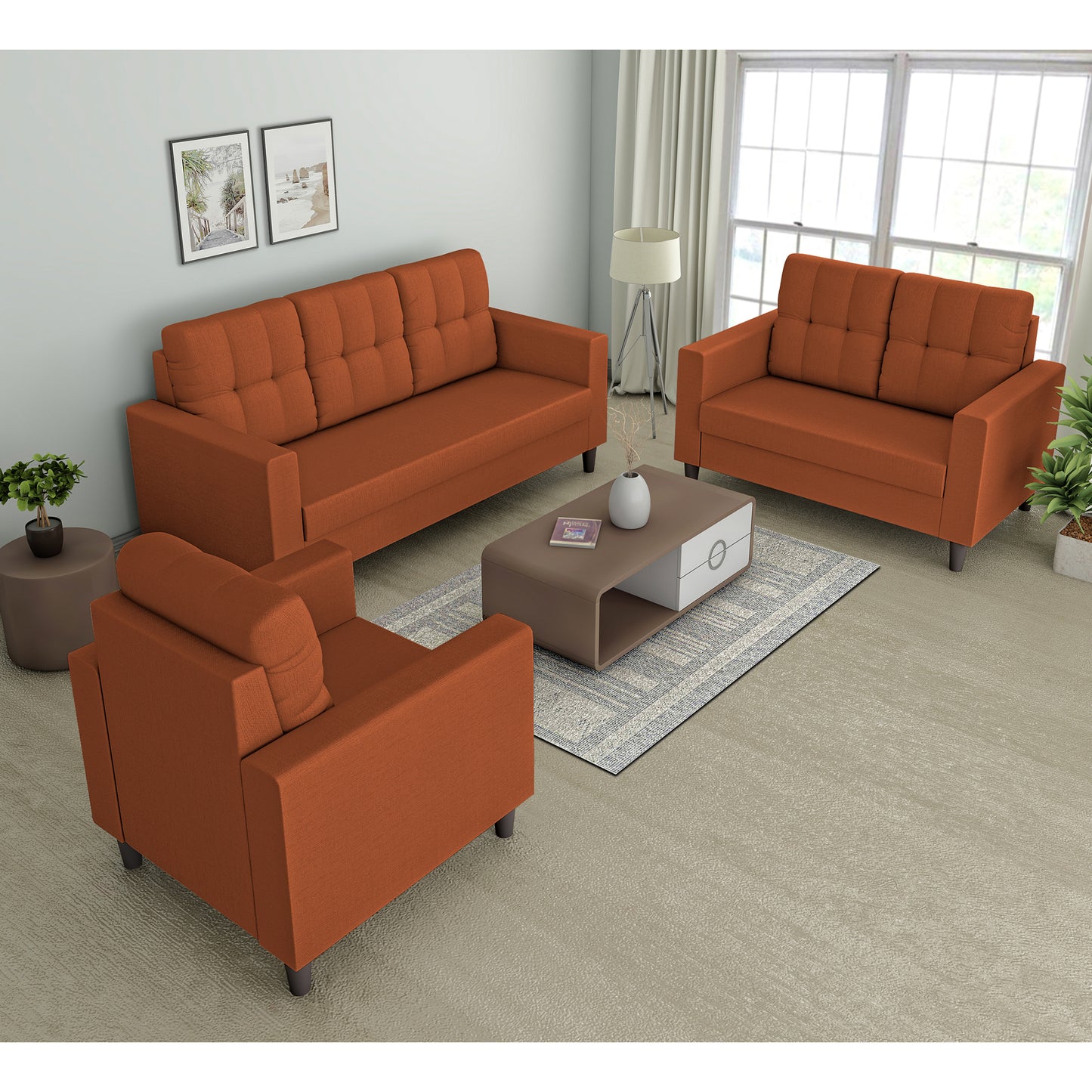 Adorn India Darcy 3+2+1 6 Seater Sofa Set  (3 Year Warranty)