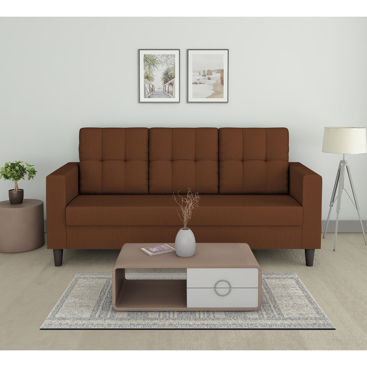 Adorn India Darcy 3 Seater Sofa (Beige) (3 Year Warranty)