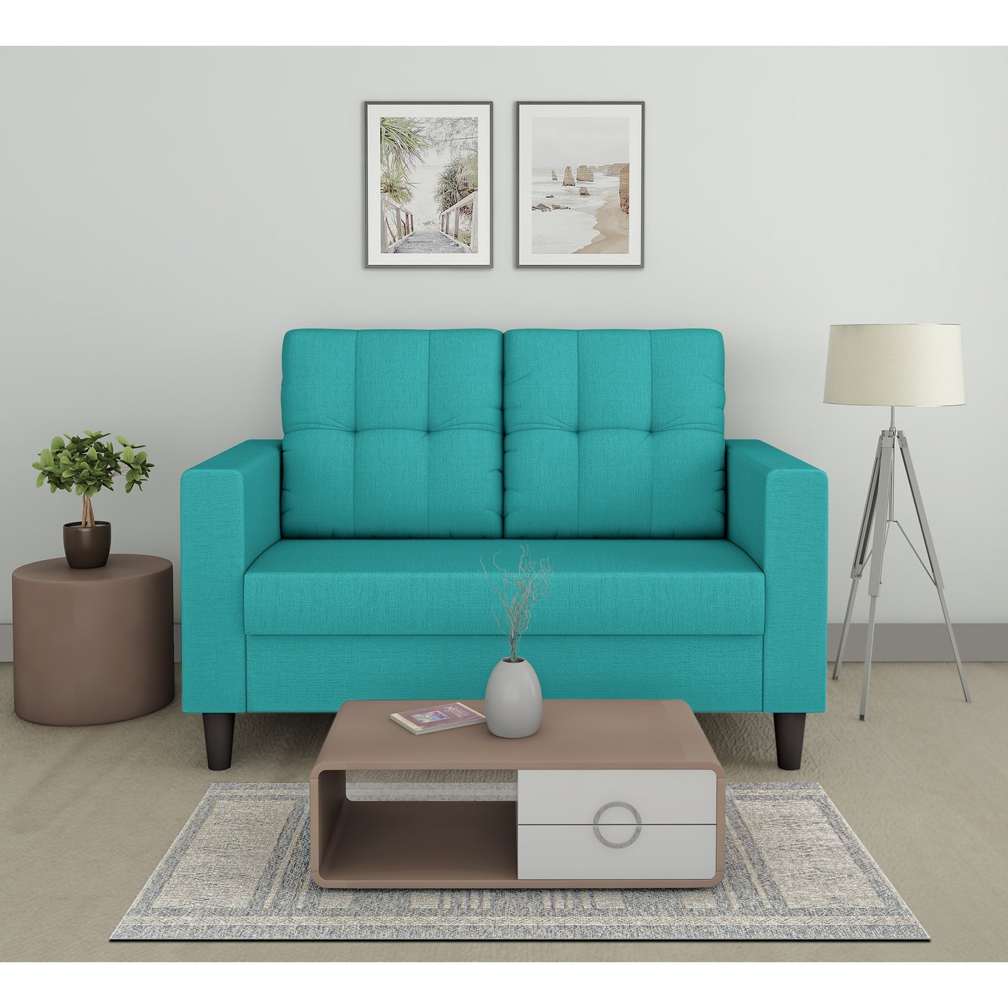 Adorn India Darcy 2 Seater Sofa (Beige) (3 Year Warranty)