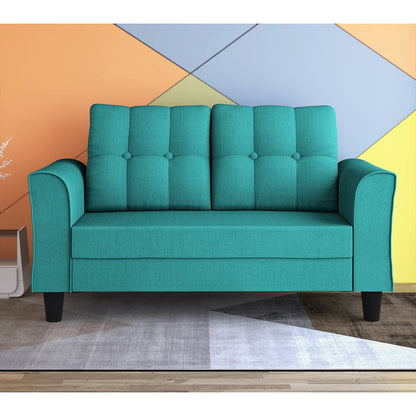 Adorn India Maddox Tufted 2 Seater Sofa (Aqua Blue) (3 Year Warranty)