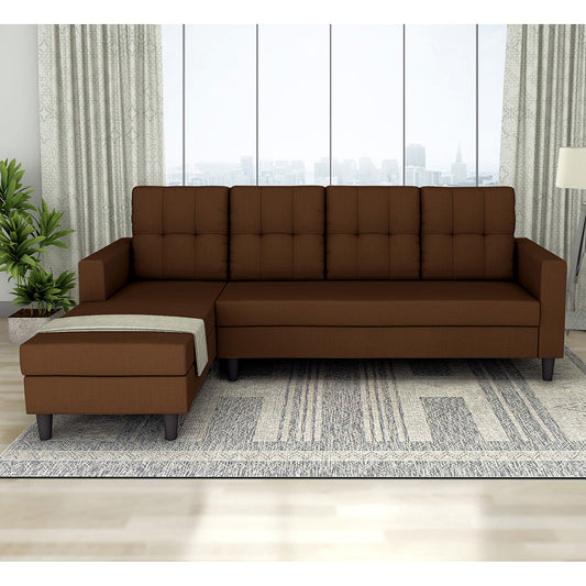 Adorn India Darcy L Shape 6 Seater Sofa Set (LHS) (Brown) (3 Year Warranty)
