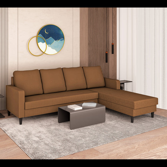 Adorn India Chandler Plain L Shape 6 Seater Sofa Set RHS (Brown) (3 Year Warranty)