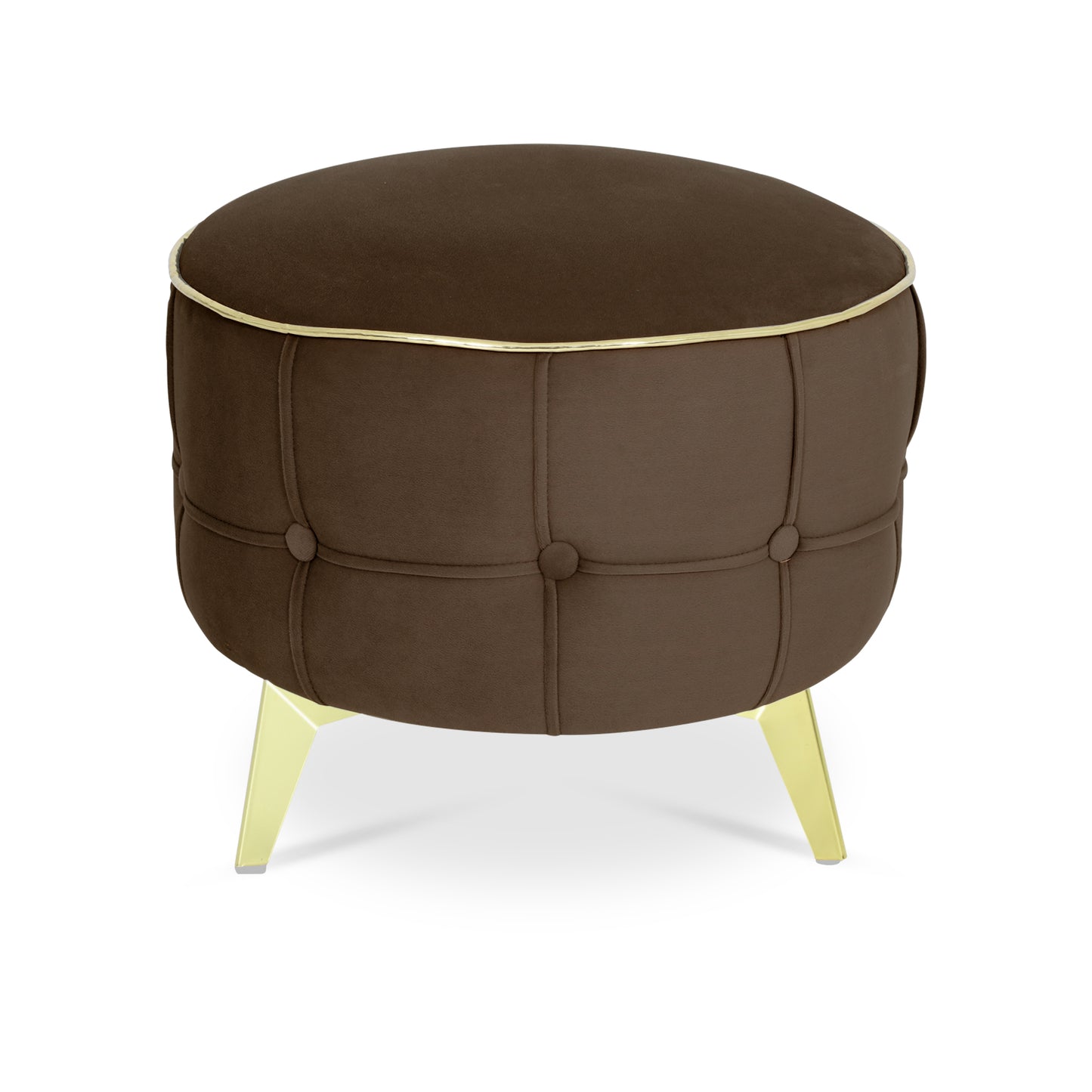Adorn India Macolm Round 1 Seater Ottoman Pouffe Tufted Pattern with Velvet Suede Fabric (Brown)