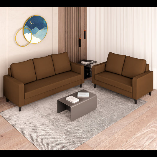 Adorn India Chandler Decent 3+2 5 Seater Sofa Set (Brown) (3 Year Warranty)