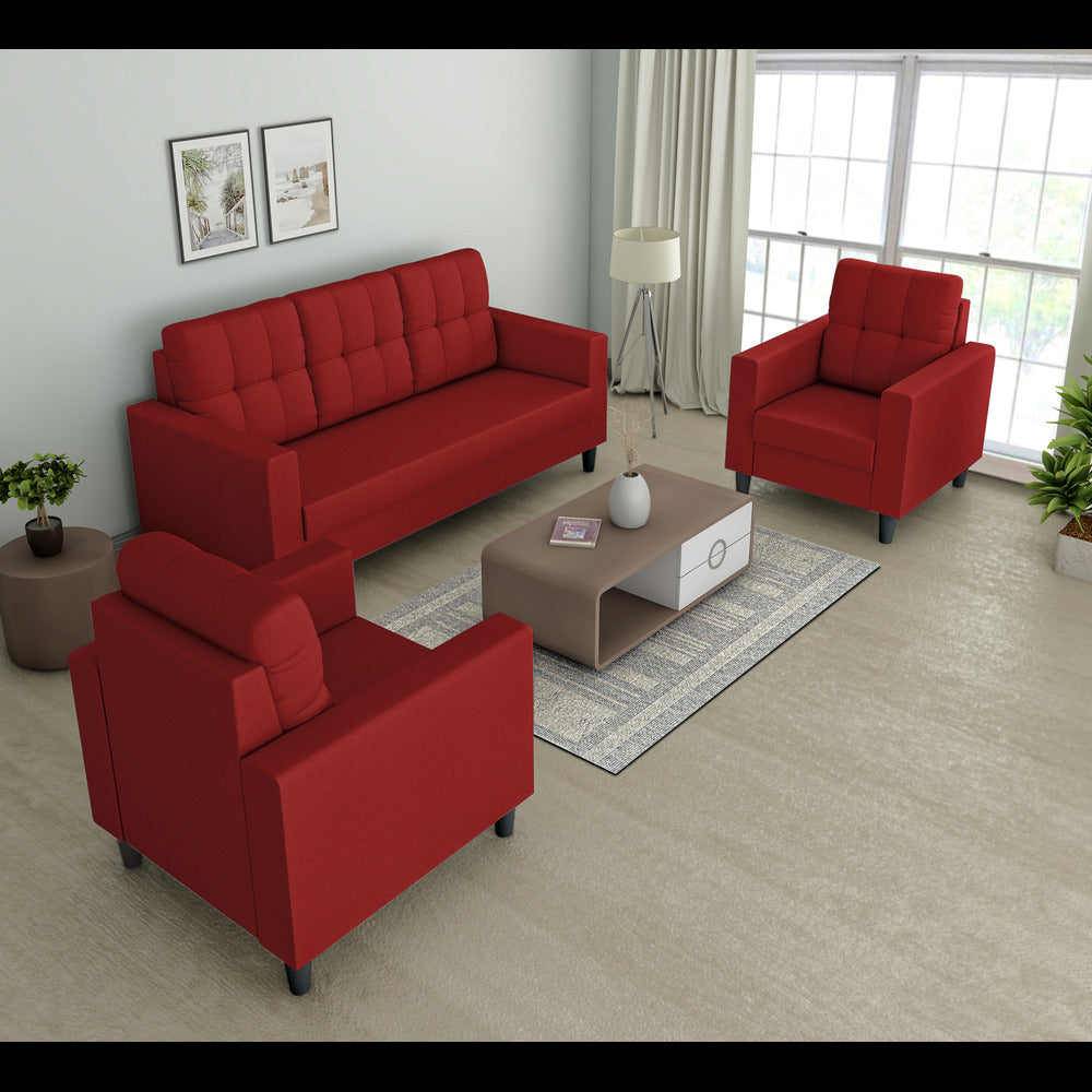 Adorn India Darcy 3+1+1 5 Seater Sofa Set (Red) (3 Year Warranty)