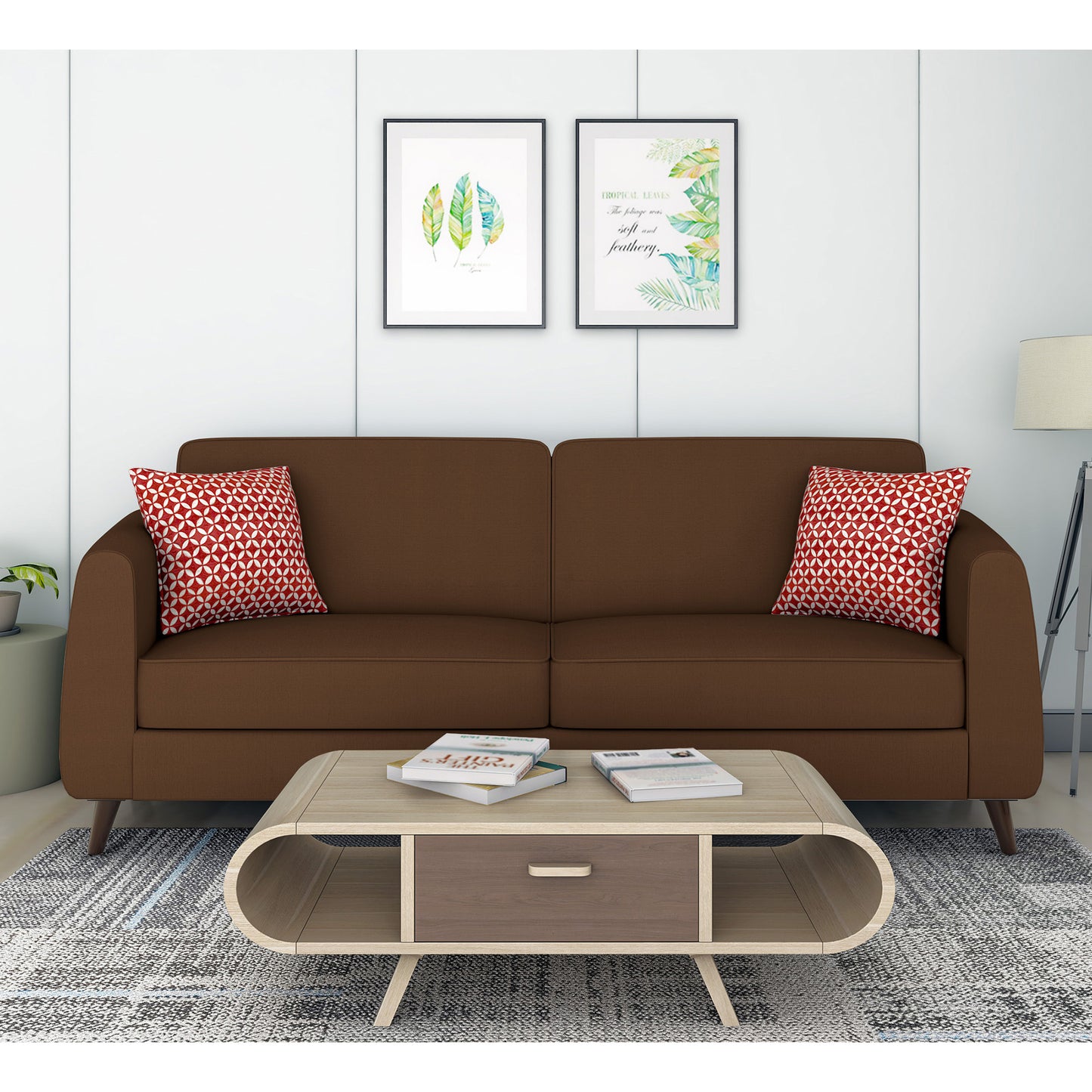 Adorn India Harlem 3 Seater Sofa (Brown)(3 Year Warranty)